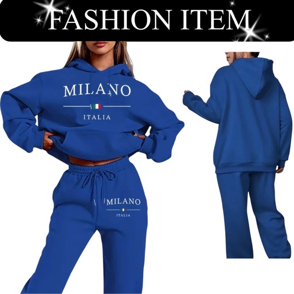 None Pants - SWEATSUIT: 2Pc Blue Hoodie w/Front Pocket & Matching Drawstring Pants, NIP